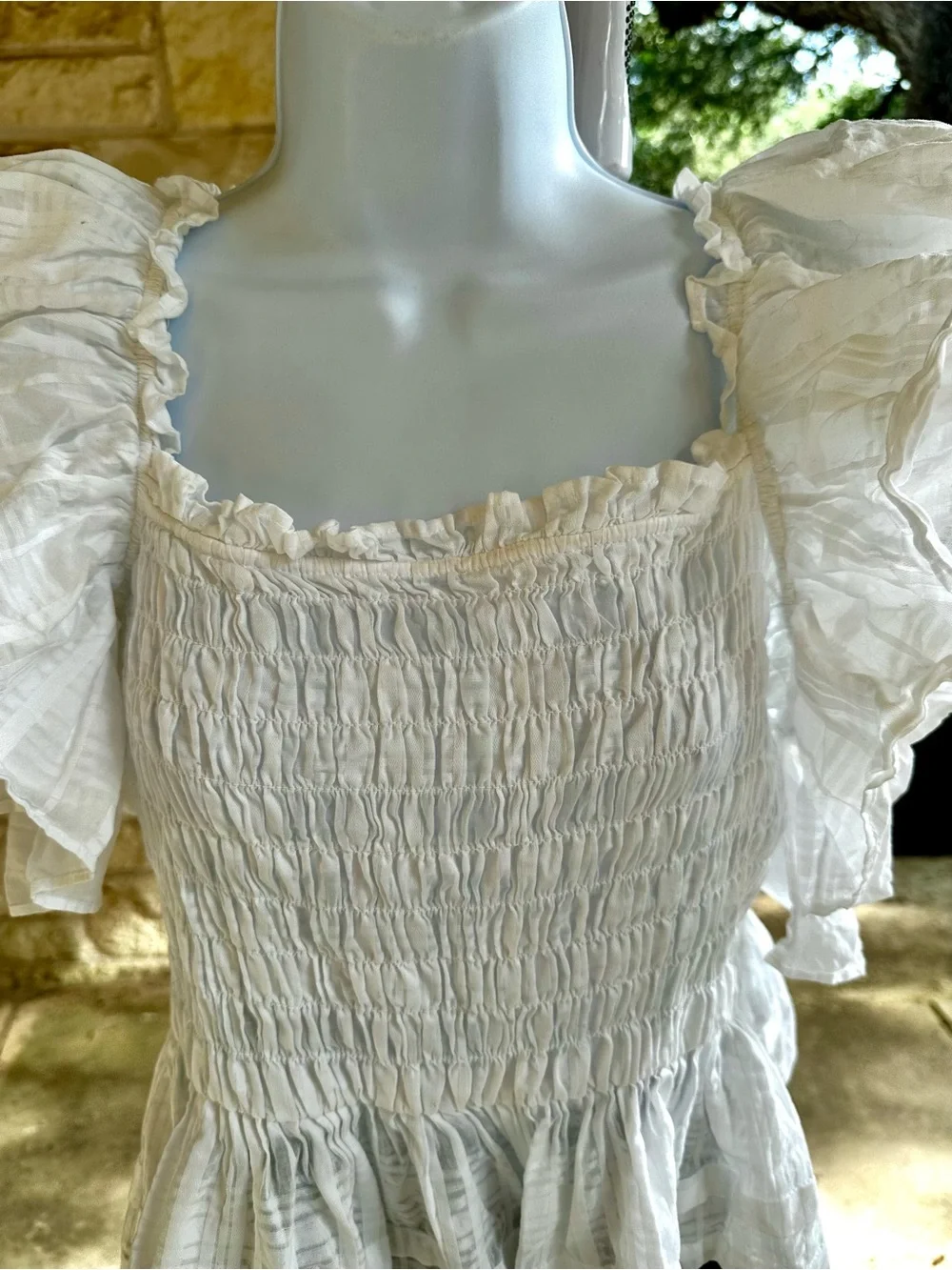 Banana Republic White Smocked Ruffle Sleeve Peplum Top